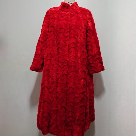 New Real MINK Fur Overcoat Jacket Stroller Holiday Christmas Red Scarlet No Fox - Picture 1 of 6